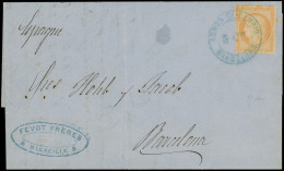 Let SIEGE DE PARIS - 38   40c. Orange Obl. Cachet Bleu ADMON DE CAMBIO BARCELONA 3 Ctos S. LAC De Marseille 19/2/73, TTB - 1849-1876: Classic Period