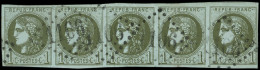 EMISSION DE BORDEAUX - 39B   1c. Olive, R II, BANDE De 5 Obl. GC 1106, TTB - 1870 Emission De Bordeaux