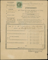 Let EMISSION DE BORDEAUX - 39A   1c. Olive, R I, Lég. Touché à Gauche, Obl. Càd CLOS-LA-FERRIRE 20/8/71 S. Avertissement - 1849-1876: Classic Period