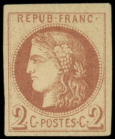 * EMISSION DE BORDEAUX - 40Ad  2c. Brun-rouge, R I, Impression Dépouillée De Tours, Grandes Marges, Ch. Légère, TTB. C - 1870 Emissione Di Bordeaux