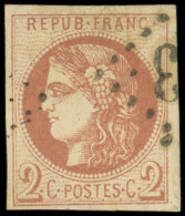 EMISSION DE BORDEAUX - 40B   2c. Brun-rouge, R II, Obl. GC, TTB. C - 1870 Emission De Bordeaux