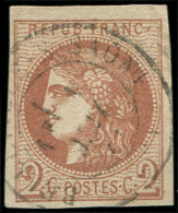 EMISSION DE BORDEAUX - 40B   2c. Brun-rouge, R II, Obl. Càd T17 BELLEVILLE-S-SAONE, TTB - 1870 Bordeaux Printing