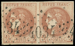 EMISSION DE BORDEAUX - 40B   2c. Brun-rouge Clair, PAIRE Obl. GC 4034, Pos. 9-10, TTB. C - 1870 Emisión De Bordeaux