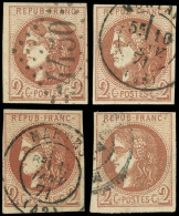 EMISSION DE BORDEAUX - 40B   2c. Brun-rouge, R II, 4 Ex., Nuances Et Oblitérations Diverses, Dont Càd T17 (2) Et T24, TB - 1870 Ausgabe Bordeaux