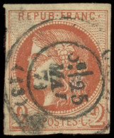 EMISSION DE BORDEAUX - 40Ba  2c. ROUGE-BRIQUE, R II, Obl. Càd, Nuance Certifiée Calves, 2e Choix, B/TB - 1870 Emission De Bordeaux