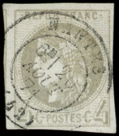 EMISSION DE BORDEAUX - 41Ba  4c. Gris-jaunâtre, R II, Obl. Càd T17 NANTES 20/8/71, TTB - 1870 Emisión De Bordeaux