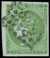 EMISSION DE BORDEAUX - 42Bd  5c. Vert-SAUGE, R II, Obl. GC, TB - 1870 Emisión De Bordeaux