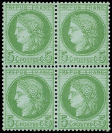 ** CERES DENTELE - 53    5c. Vert-jaune Sur Azuré, BLOC De 4, Bon Centrage, Frais, TTB/Superbe - 1871-1875 Ceres