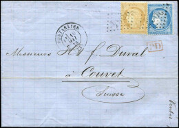 Let CERES DENTELE - 59 Et 60A Obl. GC 2964 S. LAC, Càd T17 PONTARLIER 10/5/73, Double Port Frontalier, Arr. COUVET, TTB - 1849-1876: Klassik