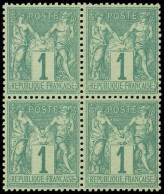 ** TYPE SAGE - 61    1c. Vert, BLOC De 4, 1 T. Ch. Lég., Bien Centré Et TB - 1876-1878 Sage (Typ I)