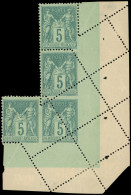 * TYPE SAGE - 75    5c. Vert, BLOC De 4 En équerre, PIQUAGE OBLIQUE Cdf, Spectaculaire Et TB - 1876-1898 Sage (Tipo II)