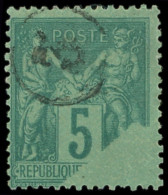 TYPE SAGE - 75    5c. Vert, Impression PARTIELLE, Obl. Jour De L'An, TB - 1876-1898 Sage (Tipo II)