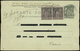 Let TYPE SAGE SUR LETTRES - N°89 PAIRE S. CP Entier 10c. Obl. PARIS 51 29/7/98 Avec T Dans Le Dateur, Mention "par Voie  - 1877-1920: Semi-Moderne