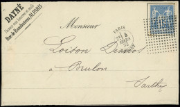 Let TYPE SAGE SUR LETTRES - N°90 Obl. Cachet D'Essai Duplex Avec Carré 4 Points PARIS/DEPART 4/3/82 S. Devant, TB - 1877-1920: Période Semi Moderne