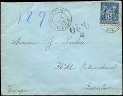 Let TYPE SAGE SUR LETTRES - N°90 Obl. Càd SUCY En BRIE 27/9/88 S. Env., Affr. Insuff. Et Taxe Tampon 0.20, Arr. BARCELON - 1877-1920: Periodo Semi Moderno