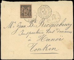 Let TYPE SAGE SUR LETTRES - N°97 Obl. Càd REUNION St DENIS 1/5/02 S. Env., Arr. HANOI 8/6, RR Utilisation De T. De Franc - 1877-1920: Semi-moderne Periode