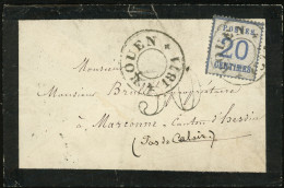 Let ALSACE-LORRAINE - 6   20c. Bleu, Obl. Cachet Provisoire ROUEN 1871 Répété à Côté S. Env., Arr. HESDIN 2/3/71, TB - Covers & Documents