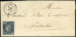 Let OBLITERATIONS PAR DEPARTEMENTS - 24/DOUBS N°4 Petit Pli D'archive, Obl. GRILLE S. LAC, Càd T15 LEVIER 2/7/50, 2e Jou - 1849-1876: Periodo Clásico