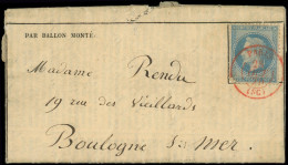Let BALLONS MONTES - N°29B Obl. Càd Rouge PARIS (SC) 28/10/70 S. Gazette N°2, Arr. BOULOGNE-s-MER 3/11, TTB. LE COLONEL  - War 1870