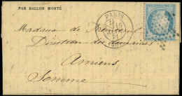 Let BALLONS MONTES - N°37 Obl. ETOILE S. Gazette N°27, Càd Avec Section 1/2 PARIS 16/1/71, Amb.-A PARIS 21/1, Pour AMIEN - Krieg 1870