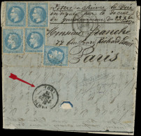 Let Boules De Moulins -  N°29B (5) Obl. S. LAC, Càd LE HAVRE 2/1/71 Pour Paris, "Lettre A Suivre La Voie Indiquée Par Le - Krieg 1870