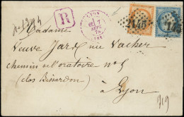 Let AFFRANCHISSEMENTS ET COMBINAISONS - N°38 Et 60C Obl. GC 2145 S. LSC Rec., Càd T17 LYON 7/9/75 En VIOLET, TB - 1849-1876: Periodo Classico