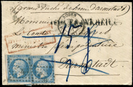 Let DESTINATIONS - N°14B (2) Obl. PC 2738 S. Env., "affrt Insuff." Et Taxe, Arr. DARMSTADT, TTB - 1849-1876: Klassik