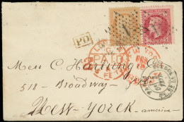 Let DESTINATIONS - N°32 Et 38 Obl. Etoile S. Env. Avec Courrier, Càd PARIS 4/2/72, Arr. NEW-YORK 19/2, Passage à Londres - 1849-1876: Période Classique