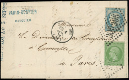 Let AFFRANCHISSEMENTS DE SEPTEMBRE 1871 - N°20 Et 37 Obl. GC 395 S. LAC, Càd T16 BAR-LE-DUC 1/9/71, 1er Jour Du Tarif, T - 1849-1876: Periodo Clásico