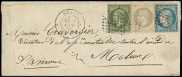 Let AFFRANCHISSEMENTS DE SEPTEMBRE 1871 - N°19, 27 Et 37 Obl. GC 2298 S. LSC, Càd T17 MEAUX 2/9/71, Joli TRICOLORE De 3  - 1849-1876: Klassieke Periode