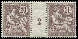 ** EMISSIONS DU XXe SIECLE - 126   Mouchon Retouché, 20c. Brun-lilas, PAIRE Mill.2, Infimes Rousseurs, Sinon TB - Unused Stamps