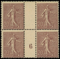 ** EMISSIONS DU XXe SIECLE - 131a  Semeuse Lignée, 20c. Brun-lilas FONCE, BLOC De 4 Mill. 6, TB - Unused Stamps