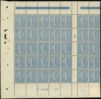 ** EMISSIONS DU XXe SIECLE - 132   Semeuse Lignée, 25c. Bleu, BLOC De 35 Mill.3, Bas De Feuille S3005 13, 4 T. Avec Lég. - Unused Stamps