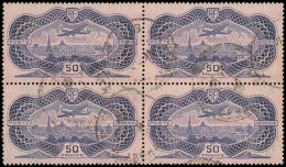 POSTE AERIENNE - 15b 50f. Burelage Renversé, BLOC De 4 Obl., TB - 1927-1959 Used