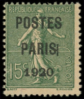 (*) PREOBLITERES - 25  15c. Vert-olive, POSTES PARIS 1920, Variété "PARISI", TB. - 1903-60 Sower - Ligned