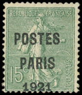 (*) PREOBLITERES - 28  15c. Vert-olive, POSTES PARIS 1921, Surcharge Déplacée Vers Le Bas, TB - 1893-1947