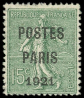 (*) PREOBLITERES - 28  15c. Vert-olive, POSTES PARIS 1921, TB - 1893-1947