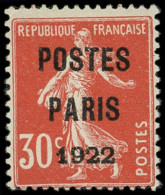 * PREOBLITERES - 32  30c. Rouge, POSTES PARIS 1922, TB - 1893-1947