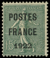 (*) PREOBLITERES - 37  15c. Olive, POSTES FRANCE 1922, TB. C - 1893-1947