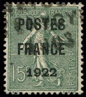 PREOBLITERES - 37  15c. Olive, POSTES FRANCE 1922, Obl. Cachet RETOUR A L'ENVOYEUR, TB - 1903-60 Semeuse Lignée