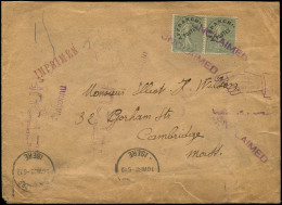 Let PREOBLITERES - 45  15c. Olive, PAIRE Avec Cachet Violet UNCLAIMED S. Env. Pour Les Etats-Unis, Cachets INCONNU Et RE - 1903-60 Semeuse Lignée