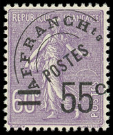 ** PREOBLITERES - 47  Semeuse Lignée, 55c. S. 60c. Violet, TB - 1893-1947