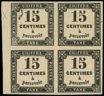 * TAXE - 3B  15c. Noir Typo, T II, BLOC De 4 Petit Bdf, 1 Ex. Variété GROSSE CHENILLE, TB - 1859-1959.. Ungebraucht