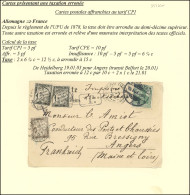 Let TAXE - 10 Et 29, 1c. (2) Et 10c. Obl. Càd ANGERS 21/1/03 S. CP Affr. 5pf. Vert ALLEMAGNE. Aurait Dû être Taxée à 15c - 1859-1959 Lettres & Documents