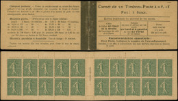 CARNETS (N° Yvert) - 130-C2    Semeuse Lignée, 15c. Vert-gris, T V, Carnet De 20 Papier GC, TB - 1903-60 Semeuse Lignée