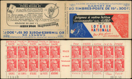 CARNETS (N° Yvert) - 813-C1    Gandon, 15f. Rouge, N°813b, T II, S. 1, LOTERIE NATIONALE, N°15989 Daté 28/2/50, TB - Autres & Non Classés