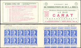 CARNETS (N° Yvert) - 1011B-C37  Muller, 20f. Bleu, N°1011Bd, T II, S. 13-57, CARAT, N°28096, Daté 27/11/57, Amorce De Do - Sonstige & Ohne Zuordnung