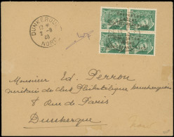 Let Spécialités Diverses - GUERRE DUNKERQUE Mercure 25c. Vert N°411, BLOC De 4 Obl. DUNKERQUE 2/8/40 S. Env., TB. C - War Stamps