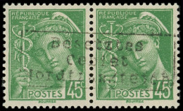 ** Spécialités Diverses - GUERRE COUDEKERQUE Poste N°414 : Mercure 45c. Vert, PAIRE Surch. COUDEKERQUE, TB, Certif. Calv - Guerre (timbres De)