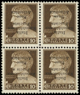 ** Spécialités Diverses - BASE NAVALE ITALIENNE 6e : 10c. Sépia, Surcharge RENVERSEE, BLOC De 4, Un Ex. *, Un Ex. SANS T - Guerre (timbres De)